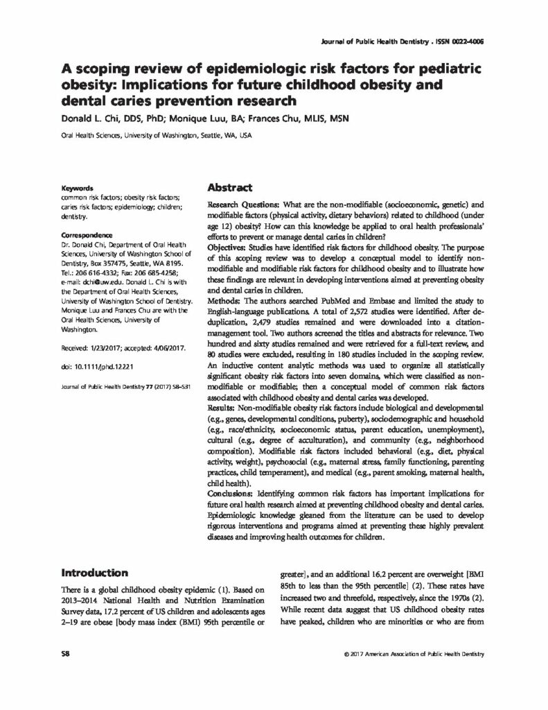 Epidemiologic Risk Factors for Pediatric Obesity (PDF)