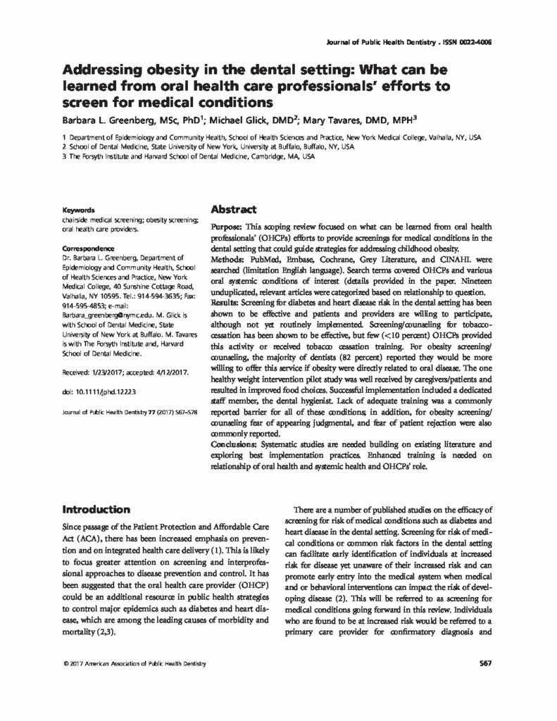 Addressing Obesity in the Dental Setting (PDF)