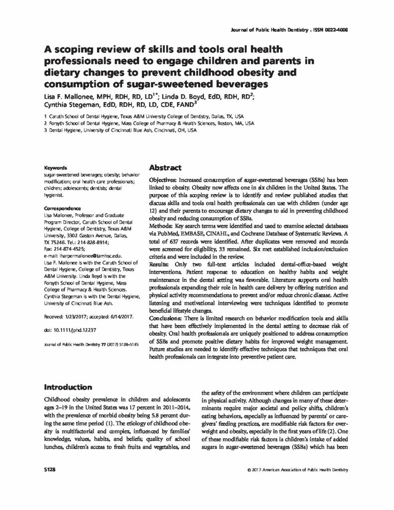 A Scoping Review: Skills & Tools for Dietary Change to Prevent Childhood Obesity (PDF)