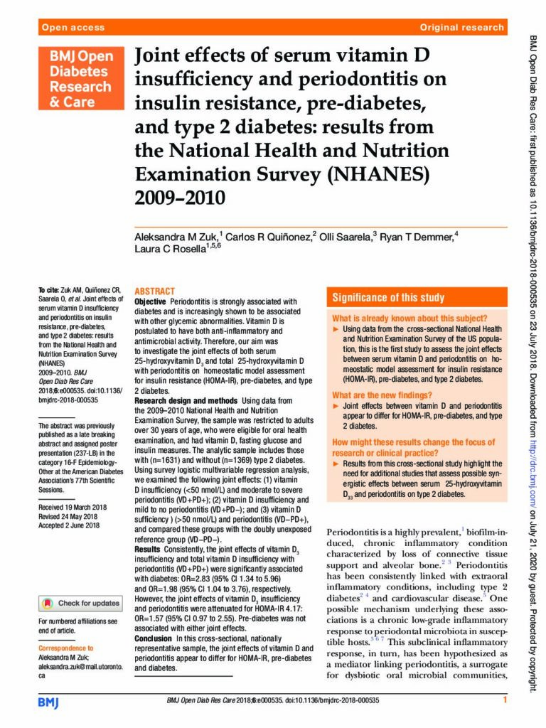 Periodontal Disease & Vitamin D Deficiency Increase Risk of Type 2 Diabetes (PDF)